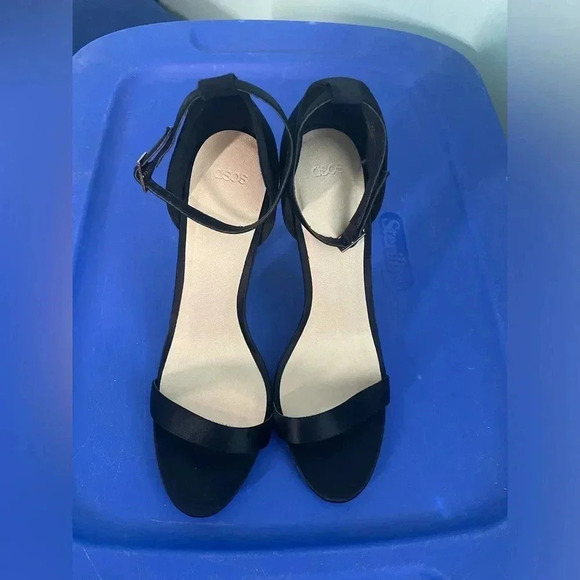 ASOS‎ Black Ankle Strap Heels Minimalist Evening Party Dress Shoes - Picture 2 of 10